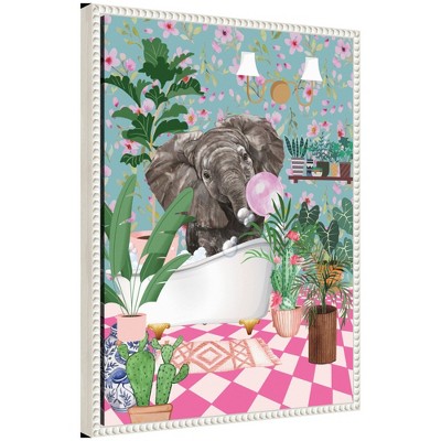 Kate & Laurel All Things Decor 18"x24" Sylvie Bathroom Elephant Bubblegum Framed Canvas by Honey Island Studio Beaded White