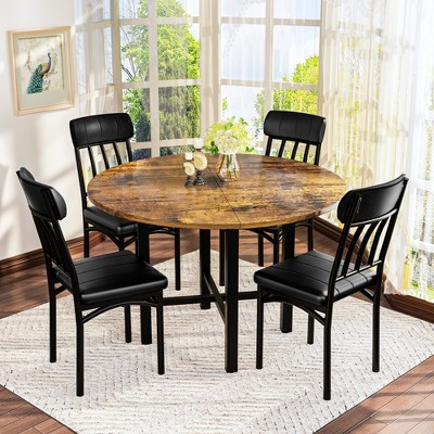 Hooseng 5-Piece Kitchen Table Chairs Set, Dining Table Set for 4, Rounded Dining Room Table set with Four Chairs for Small Spaces