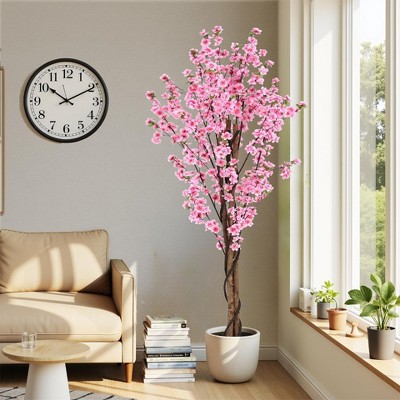 KTMBDW Artificial Peach Blossom Decor Fake Trees 72" Silk Faux Trees for Decoration Home Wedding Bedroom Party(Pink)