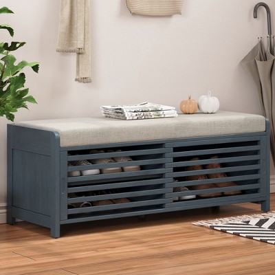 CAVINAS Shoe Rack Storage Bench Distressed Shutter with Acacia Veneer