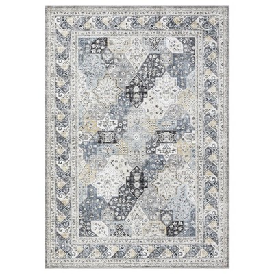 Washable Vintage Printed Rug Non Slip Low Pile Rug Retro Throw Floor Cover Foldable Indoor Carpet for Living Room Bedroom