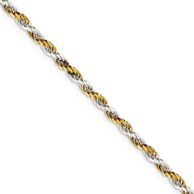 Black Bow Jewelry 2.5mm Sterling Silver & 10k Yellow Gold Plated D/C Rope Chain Bracelet