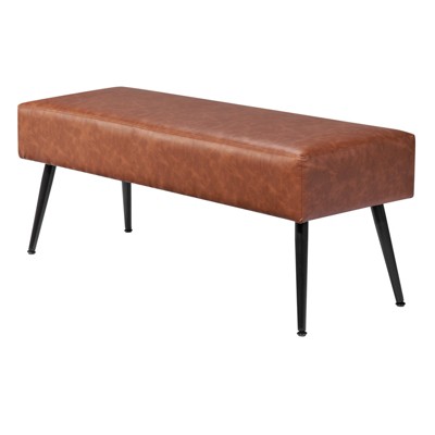 VEVOR Leather Bedroom Bench, PU Leather Bench with Metal Legs and with Stitching for Entryway, Upholstered Shoe Bench Seat, Brown