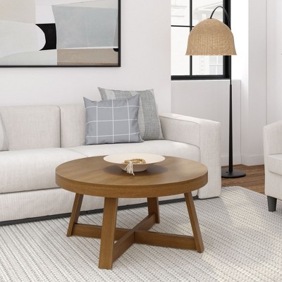 Plank+Beam Classic Solid Wood Round Coffee Table, 36" Farmhouse Table for Living Room