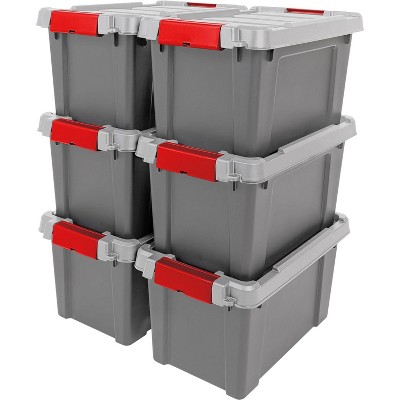 IRIS USA Lockable Storage Totes with Lids, Heavy-Duty Durable Stackable Containers, Large Garage Organizing Bins Moving Tubs, Gray
