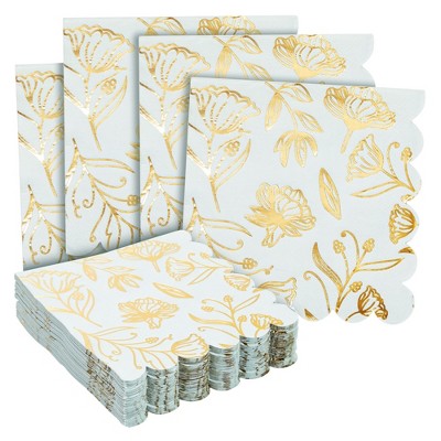 Sparkle and Bash 50 Pack Floral Paper Napkins, Scalloped Cocktail Napkins for Wedding & Birthday Party Decorations Supplies, Blue 5 x 5 In