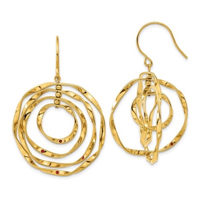 Chisel Stainless Steel Yellow IP-plated with Red Preciosa Crystal Wavy Dangle Earrings Shepherd Hook
