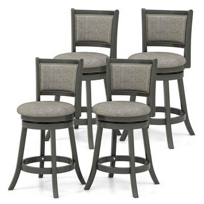 Tangkula Swivel Bar Stools Set of 4 w/ Soft-padded Back & Seat Sturdy Wooden Frame