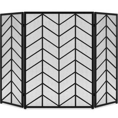 Best Choice Products 52x31in 3-Panel Iron Chevron Fireplace Screen, Spark Guard w/ Handles