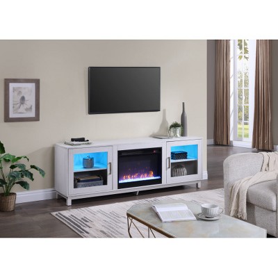 TOBILI 70" White Walnut Finish TV Stand Console with Fireplace, Heater