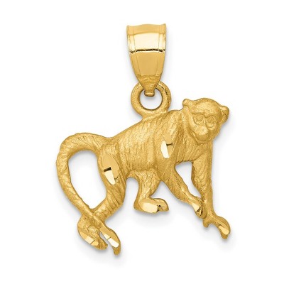 Black Bow Jewelry 14k Yellow Gold Satin and Diamond Cut Monkey Pendant