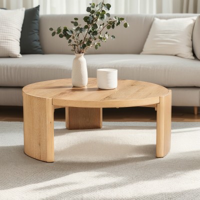 Subrtex Modern Round Side Coffee Table, Solid Wood Sofa Table for Living Spaces & Bedroom Decor