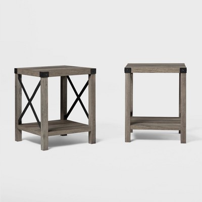 Set of 2 Sophie Rustic Farmhouse X Frame Side Tables - Saracina Home