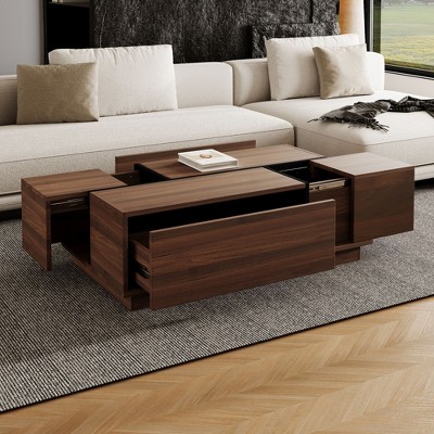 NicBex 47.2" Silding Top Coffee Table with 2 Drawers&2 Hidden Storage,Elegant Accent Center Table for Living Room,Rectangular Cocktail Table