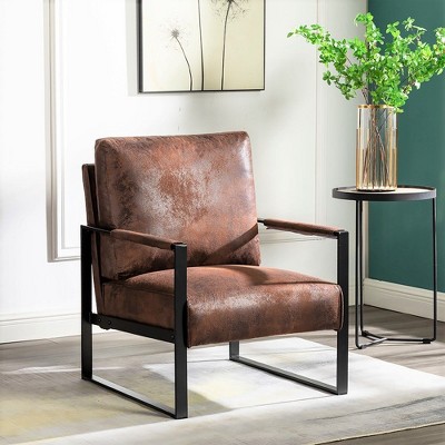 NicBex Accent Chair with Durable Square Metal Frame Lounge Chair Modern Armchair Reading Chair Comfy Chair for Living Room, Brown