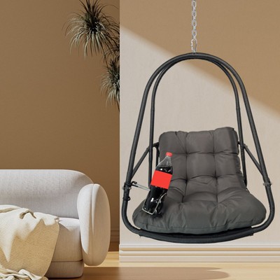 Okak Egg Swing Chair with Cup Holder,Outdoor Hanging Basket Chair with Cushion,Porch Swing for Patio, Garden,Backyard