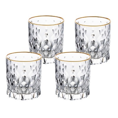 Lorren Home Trends Marilyn Gold Double Old Fashion Tumblers, Set of 4