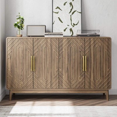ORRD 4-Door Carved Sideboard with Adjustable Shelves Multifunctional Storage for Living/Entry/Office/Kitchen
