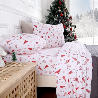 Christmas Flannel Sheet Set, 100% Cotton, Soft Heavy Brushed Flannel, 16 Inch Deep Pocket, 4 Pieces