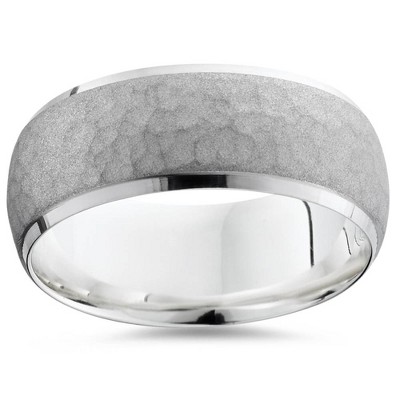 Pompeii3 Mens Hammered 14k White Gold Wedding Band Ring 7mm