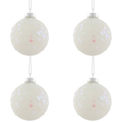 Northlight Frosted Sequined Christmas Ball Glass Ornaments - 2.75" (70mm) - White - 4ct