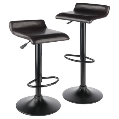 Winsome Set of 2 Paris Airlift Adjustable Swivel Stool with Faux Leather Seat and Black Metal Base Espresso/Black: Kitchen Island Chairs