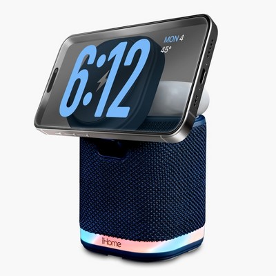 iHome Bluetooth Speaker with Wireless Charger and Night Light – Blue (iPBT50L)