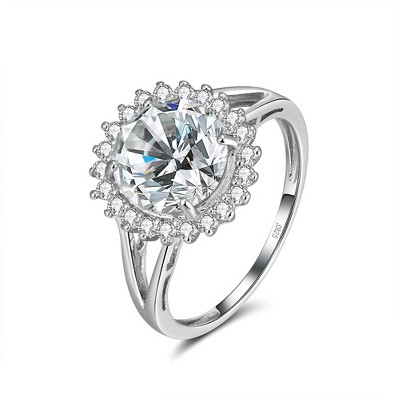 Halo Statement Engagement Cz Ring Sterling Silver Womens Ginger Lyne Collection