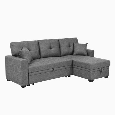 Racxily 84in Sectional Sofa, Pull Out Sleeper Couch Bed, L-Shaped Corner Reversible Sofas with Storage Chaise Apartment Living Room