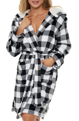 ADR Women's Short Robe, Plush Fleece Women's Robe, Hooded Bathrobe Woman