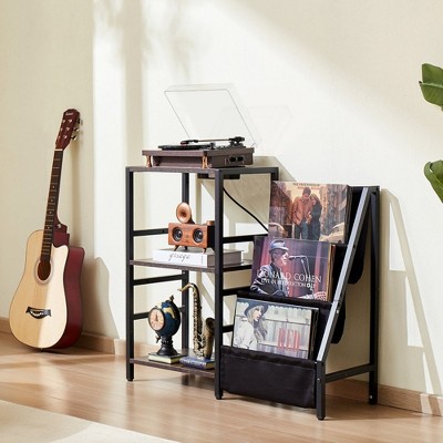 MOEPISY 3 Tiers Record Player with USB Ports Vinyl Shelf Black
