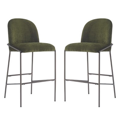 Indoor Metal Upholstered Barstool Set of 2,Faux Leather Bar Stools with Metal Frame,Modern Bar Stools for Home Bar or Island-Coolbibila