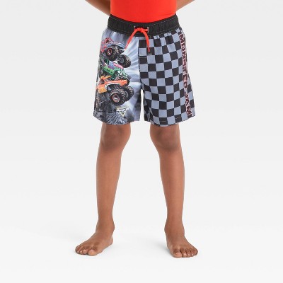 Toddler Boys' Monster Jam Checker Swim Shorts - Black