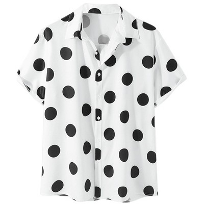 Lars Amadeus Men's Beach Polka Dots Printed Button Down Short Sleeves Casual Shirts