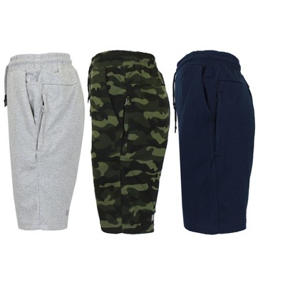 Blu Rock Men's Oversized  Tech Fleece Jogger Sweat Lounge Shorts With Long Zipper Side Pocket-3 Pack