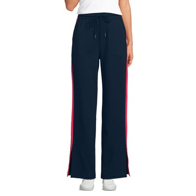 Lands' End Women's Knit High Rise Relaxed Straight Leg Side Stripe Pants