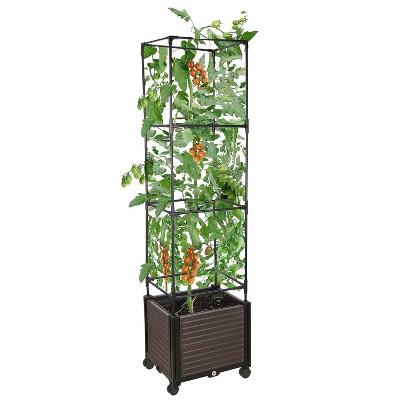 iMountek"62.99in Raised Garden Bed Planter Box with Trellis, Wheels & Self-Watering for Climbing Plants"black