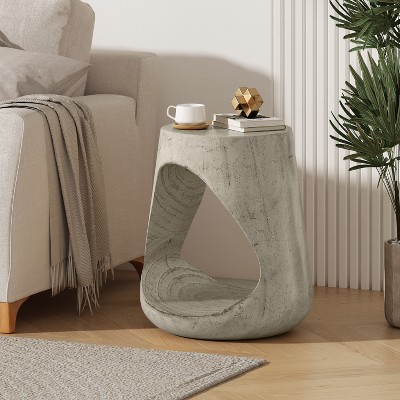 MOEPISY Hollow Side Table, Wood Like Texture, Grey