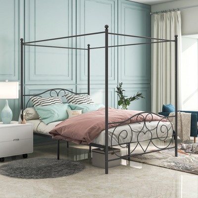 Queen Size Metal Canopy Bed with Headboard and Footboard