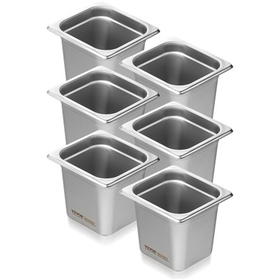 VEVOR 6 Pack Hotel Pans, 1/6  Size Anti-Jam Steam Pan, 0.8mm Thick Stainless Steel Restaurant Steam Table Pan, 6-Inch Deep Commercial Table Pan