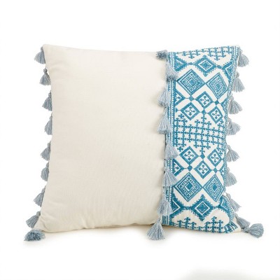 16"x16" Bonnie Throw Pillow Aqua/Blue/White - Jessica Simpson: Geometric Cotton Canvas, Indoor Use, Sewn Seam Closure