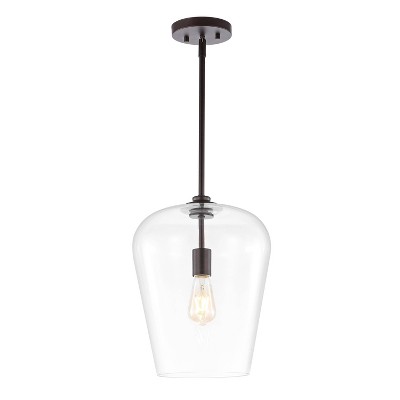 JONATHAN Y 11.25" 1-Light Hayes Industrial Farmhouse Iron/Glass LED Pendant Oil Rubbed Bronze/Clear: Vintage Style Hanging Ceiling Fixture