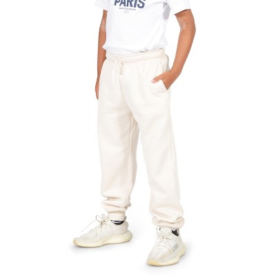 EVERYDAY KIDS Boys Cotton Fleece Sweatpants; Boys’ Activewear Jogger Pants - Soft and Breathable Cotton/Poly Blend, Off-White
