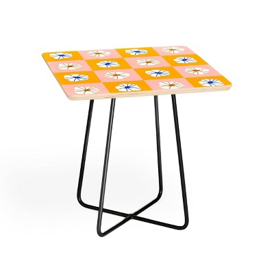 Maritza Lisa White Checkered Flowers Side Table - Deny Designs