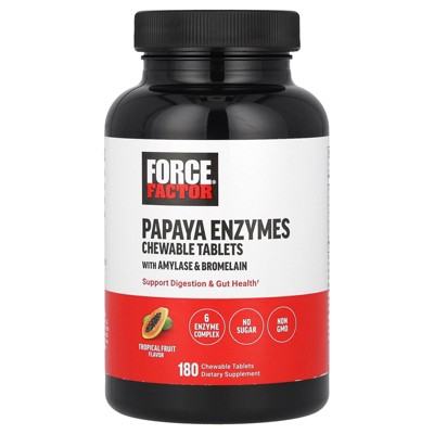 Force Factor Papaya Enzymes, Tropical Fruit, 180 Chewable Tablets