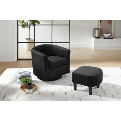 Munora Swivel Accent Chair 360° Comfy Recliner Corduroy Arm Chair with Ottoman for Living Room Bedroom, White