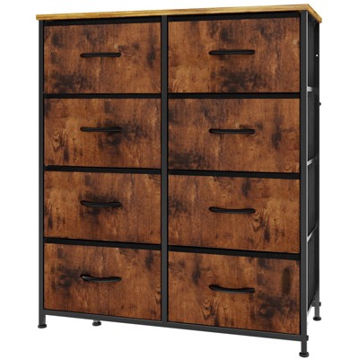 GlasFlength Decorative Storage Cabinets Tall Dresser Fabric Storage Tower ,8 Drawers Wood Top for Kid Room, Nursery, Brown 31.4"*11.8"*36.3"