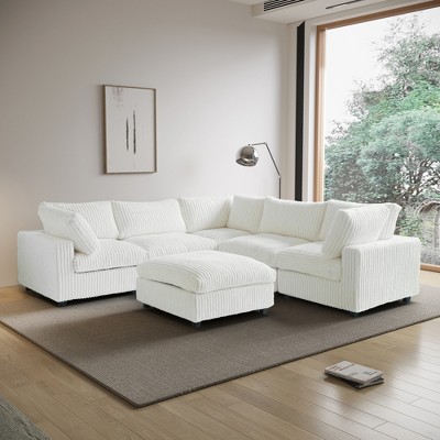 Cloud Modular Sectional Sofa,118" Oversized V Shaped Sofa Couch with Storage Ottoman,Plush Sofas for Living Room,5 Seater Couch with 1 Chaise