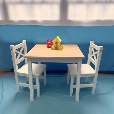 Aoibox Solid Wood Kids Table and 2 Chairs Set SereneWhite Irish Designer Montessori Style for 2-8 Years Toddler Easy Assembly