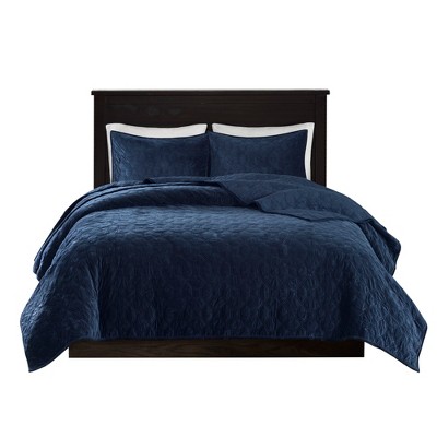 Gulches King/Cal King 3 Piece Velvet Quilt Set Navy